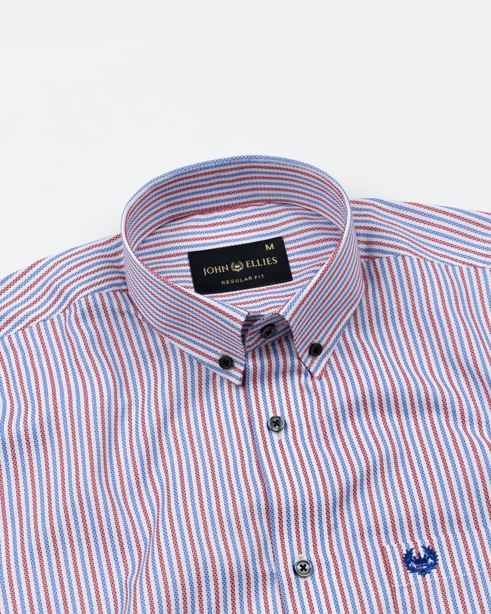 Biscay Red And Blue Stripes Cotton Button Down Shirt - John Ellies