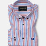 Biscay Red And Blue Stripes Cotton Button Down Shirt - John Ellies