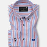 Biscay Red And Blue Stripes Cotton Button Down Shirt - John Ellies