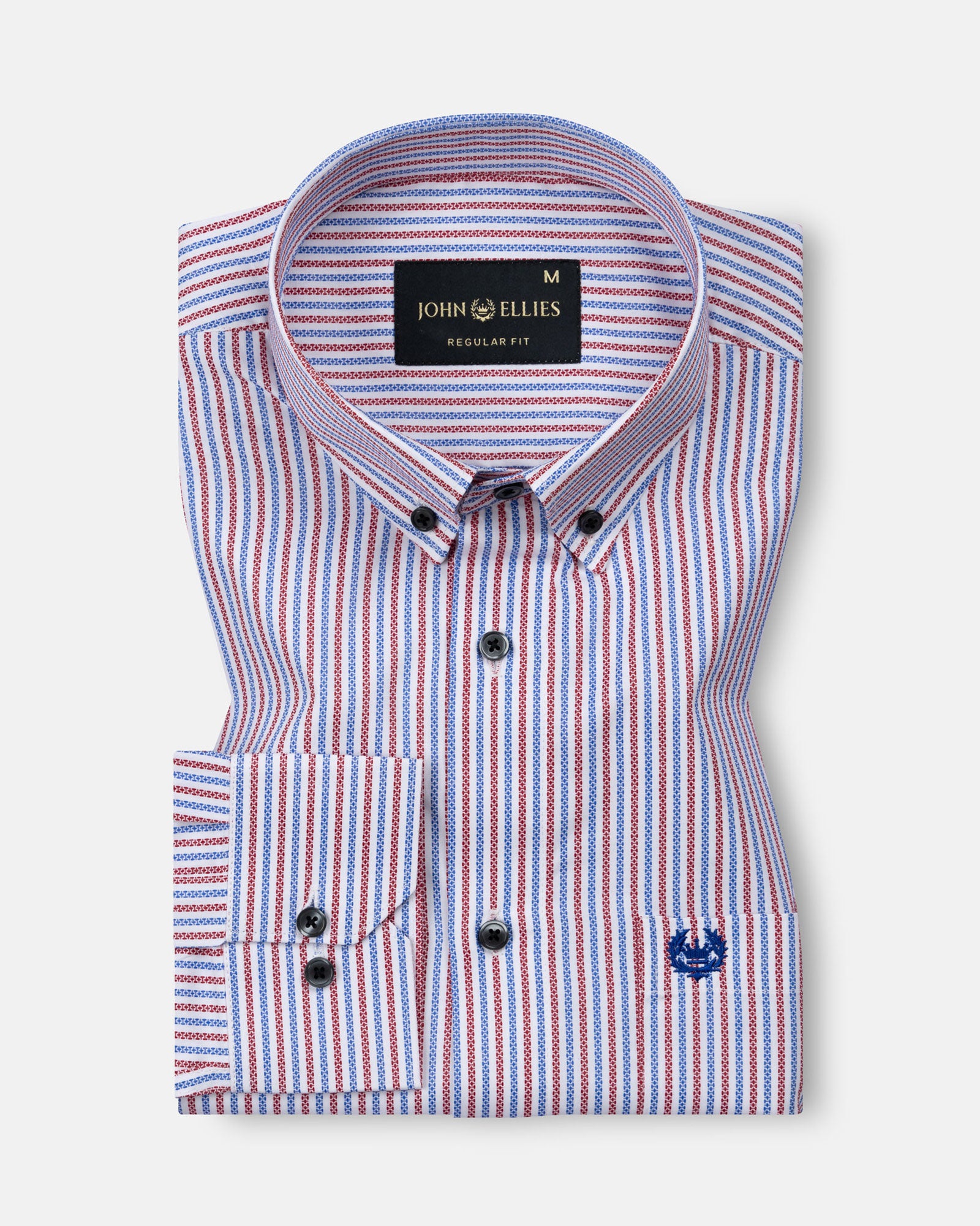 Biscay Red And Blue Stripes Cotton Button Down Shirt - John Ellies