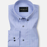 Biscay Light Blue Stripes Cotton Button Down Shirt - John Ellies