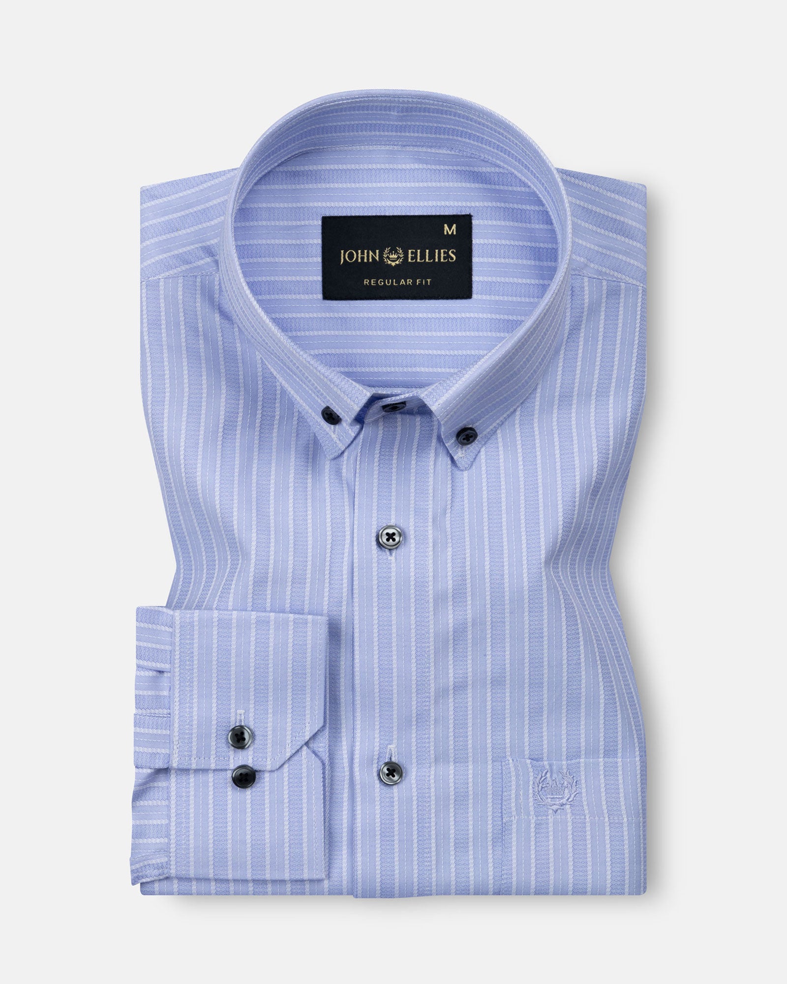 Biscay Light Blue Stripes Cotton Button Down Shirt - John Ellies