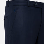 Mance Navy Blue Textured Formal Cotton Pant - John Ellies