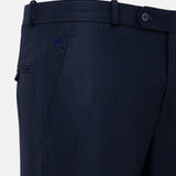 Mance Navy Blue Textured Formal Cotton Pant - John Ellies