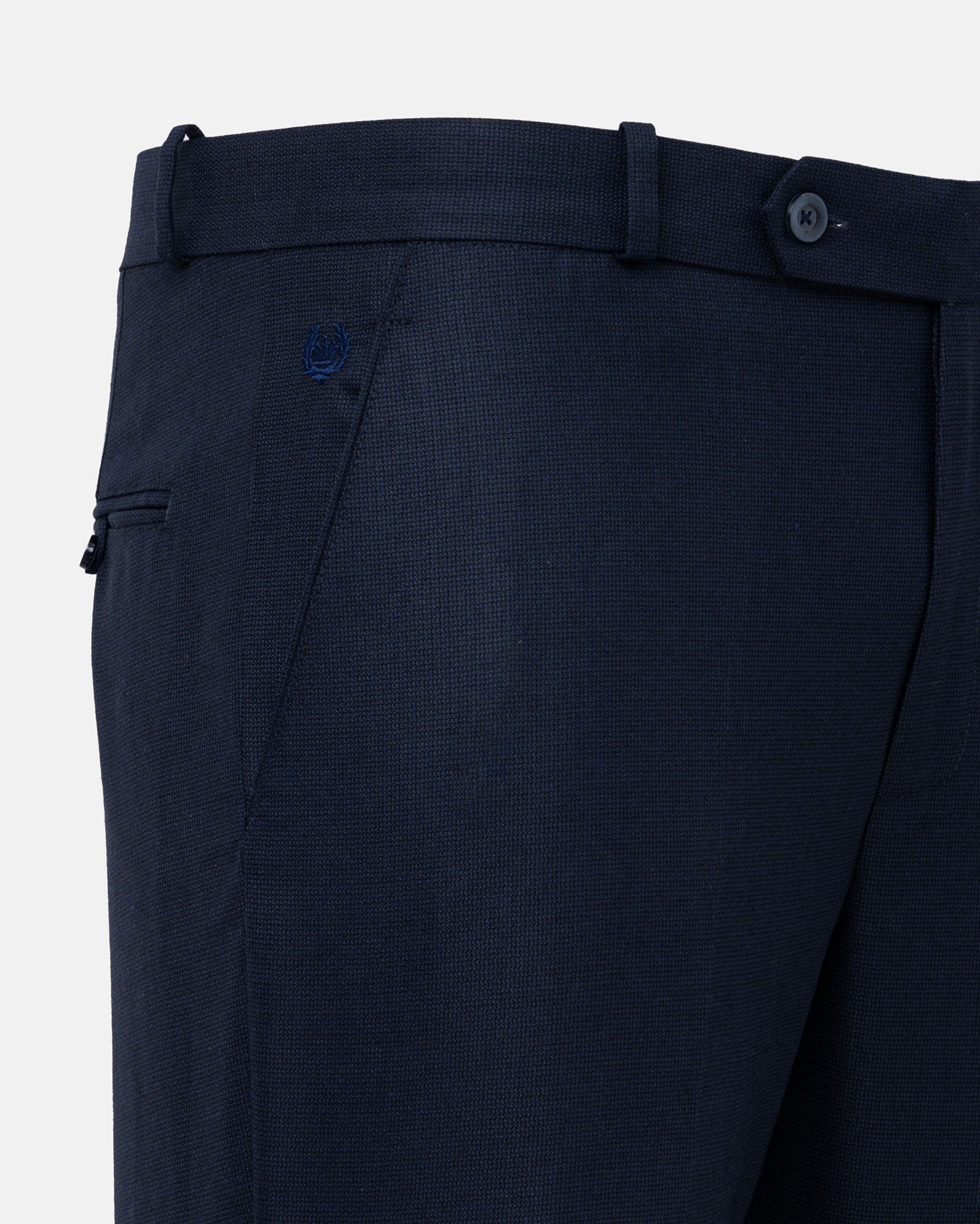 Mance Navy Blue Textured Formal Cotton Pant - John Ellies