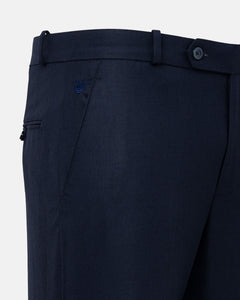 Mance Navy Blue Textured Formal Cotton Pant - John Ellies