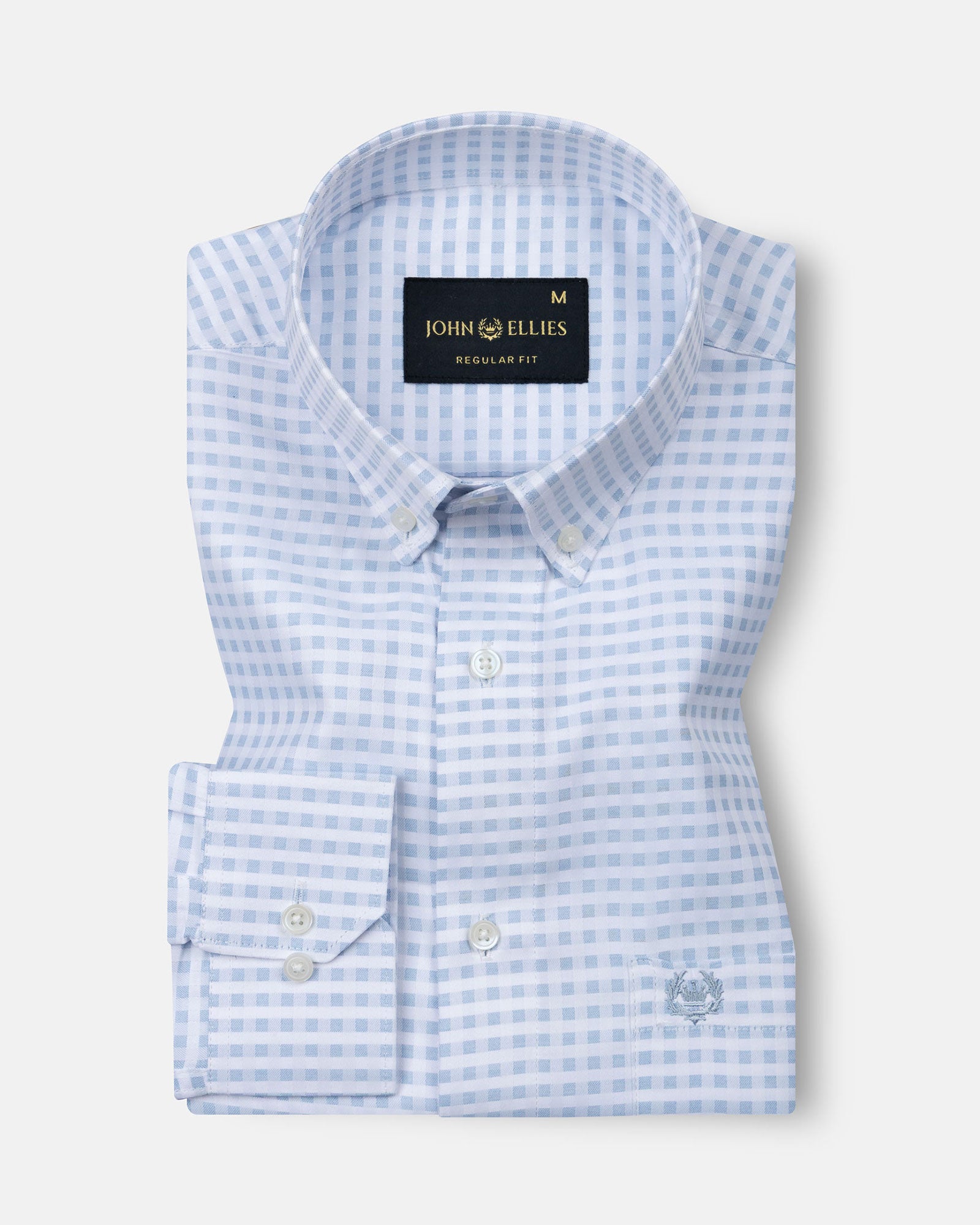 Wreck Powder Blue Check Button Down Cotton Shirt - John Ellies