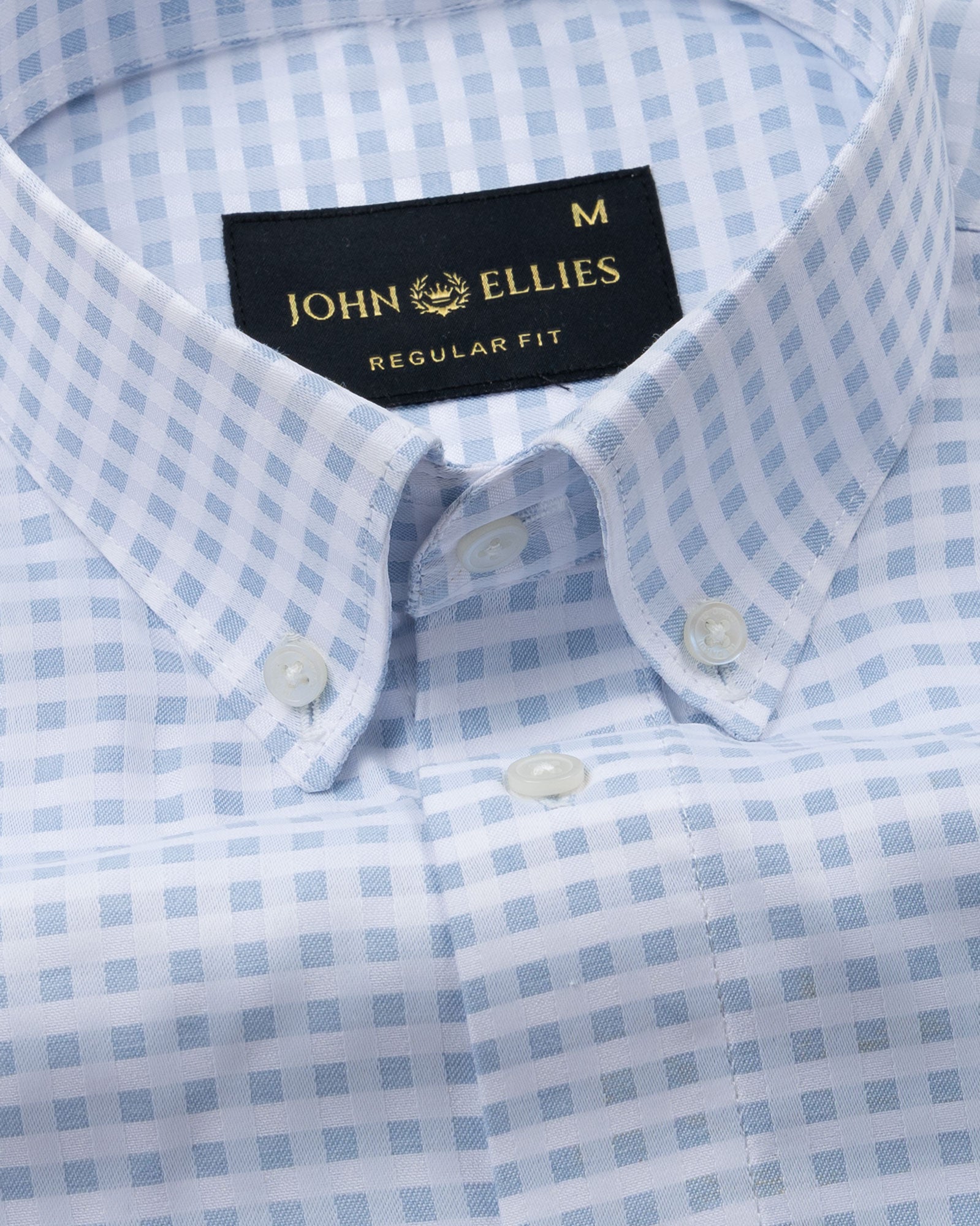 Wreck Powder Blue Check Button Down Cotton Shirt - John Ellies