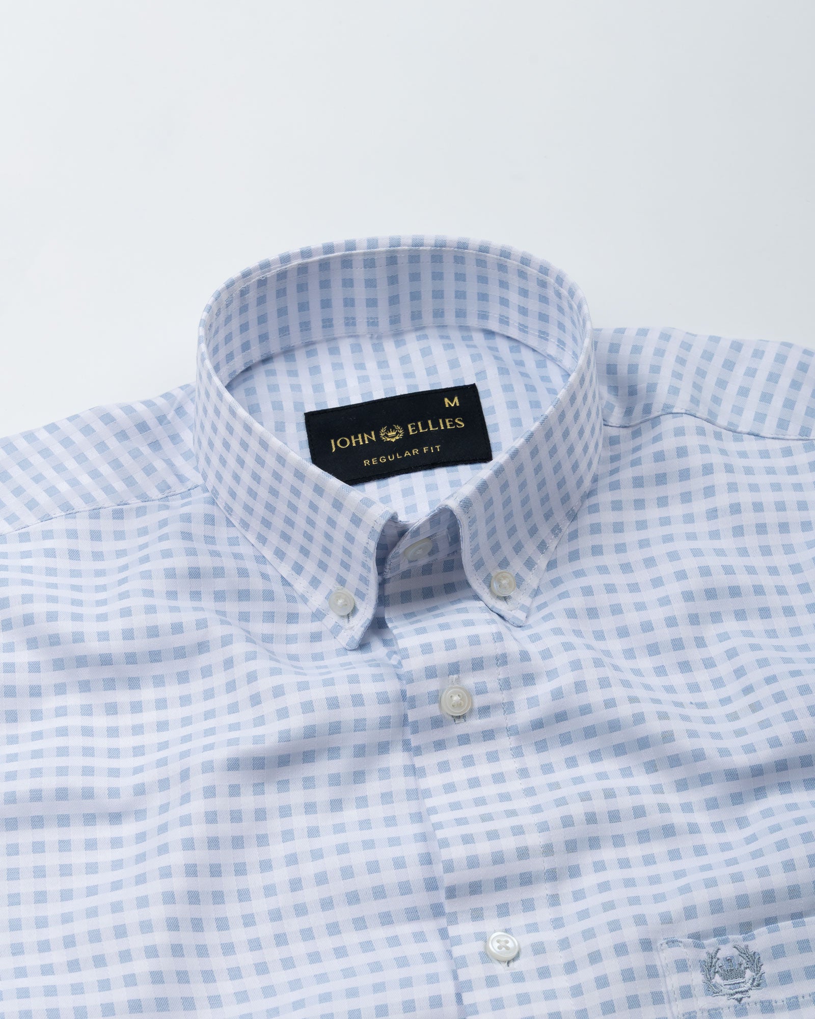 Wreck Powder Blue Check Button Down Cotton Shirt - John Ellies