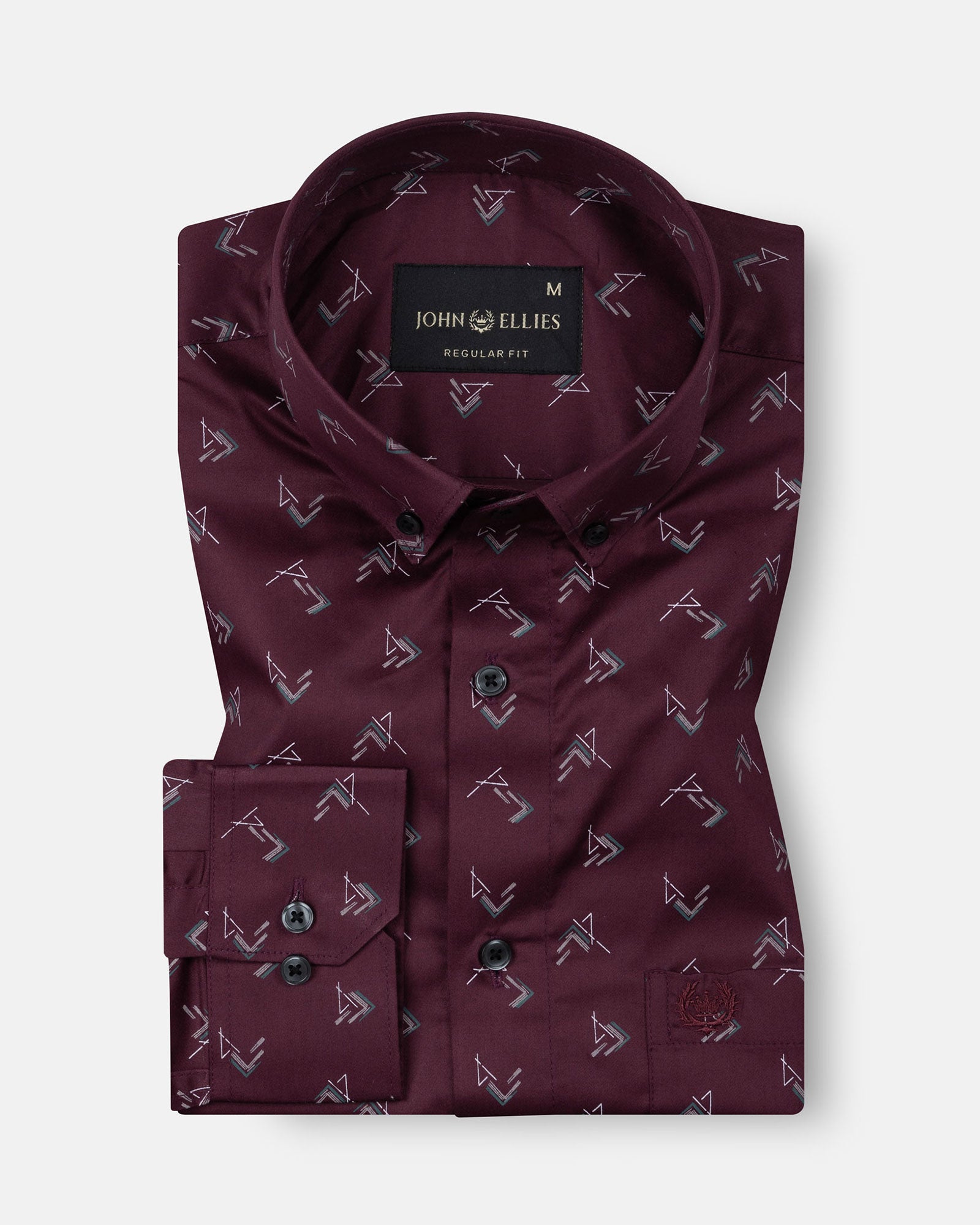 Oryxis Maroon Printed Button Down Cotton Shirt - John Ellies