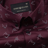 Oryxis Maroon Printed Button Down Cotton Shirt - John Ellies