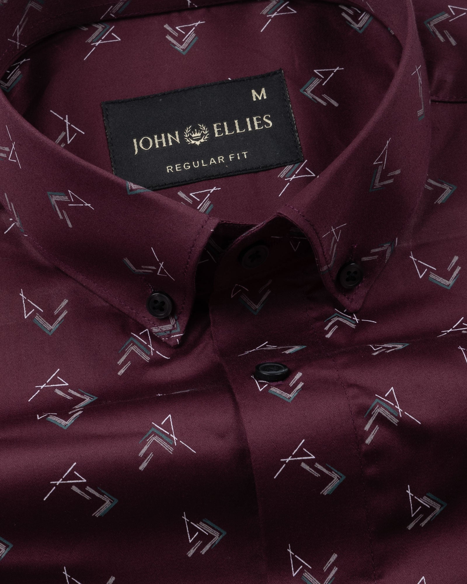 Oryxis Maroon Printed Button Down Cotton Shirt - John Ellies