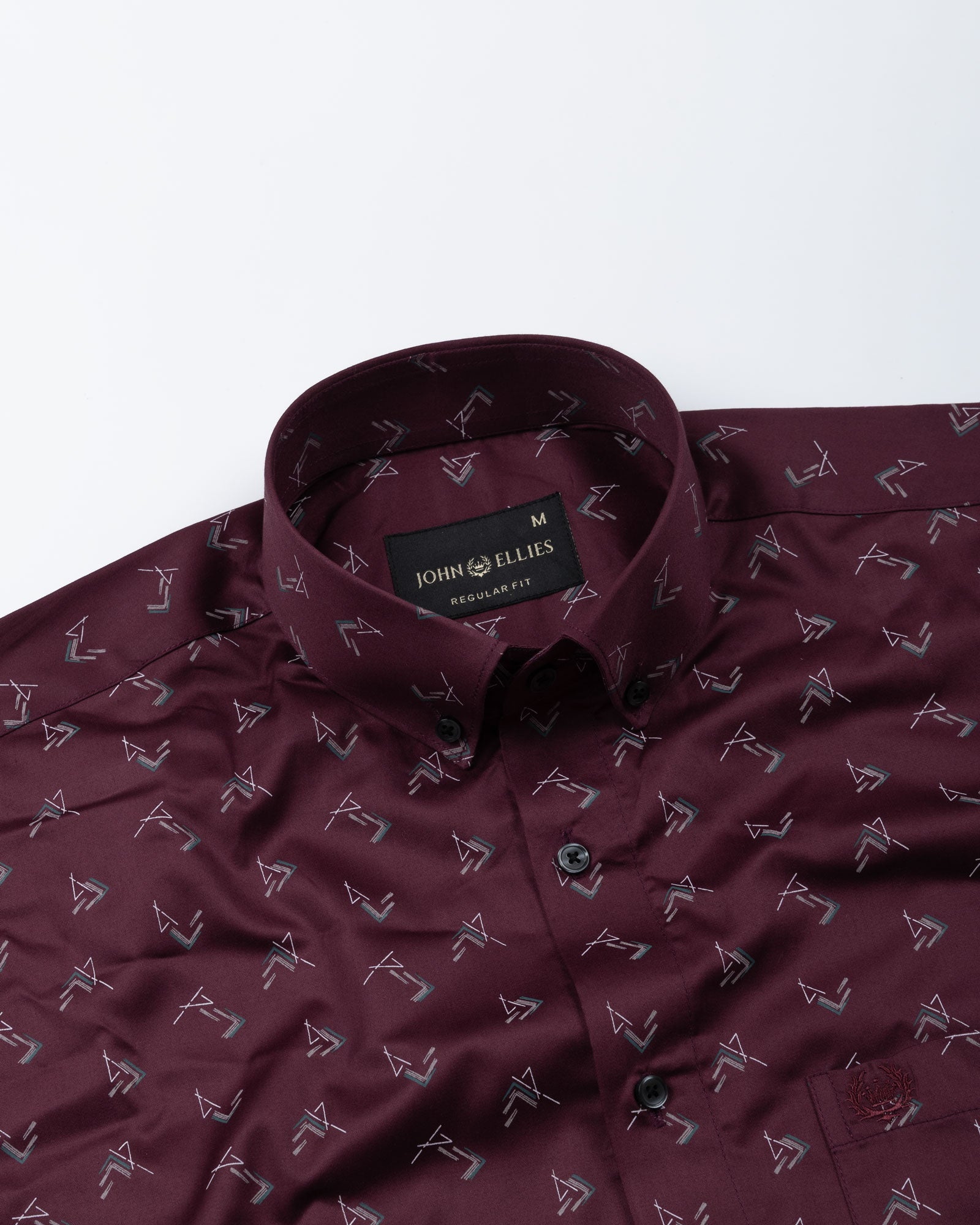 Oryxis Maroon Printed Button Down Cotton Shirt - John Ellies