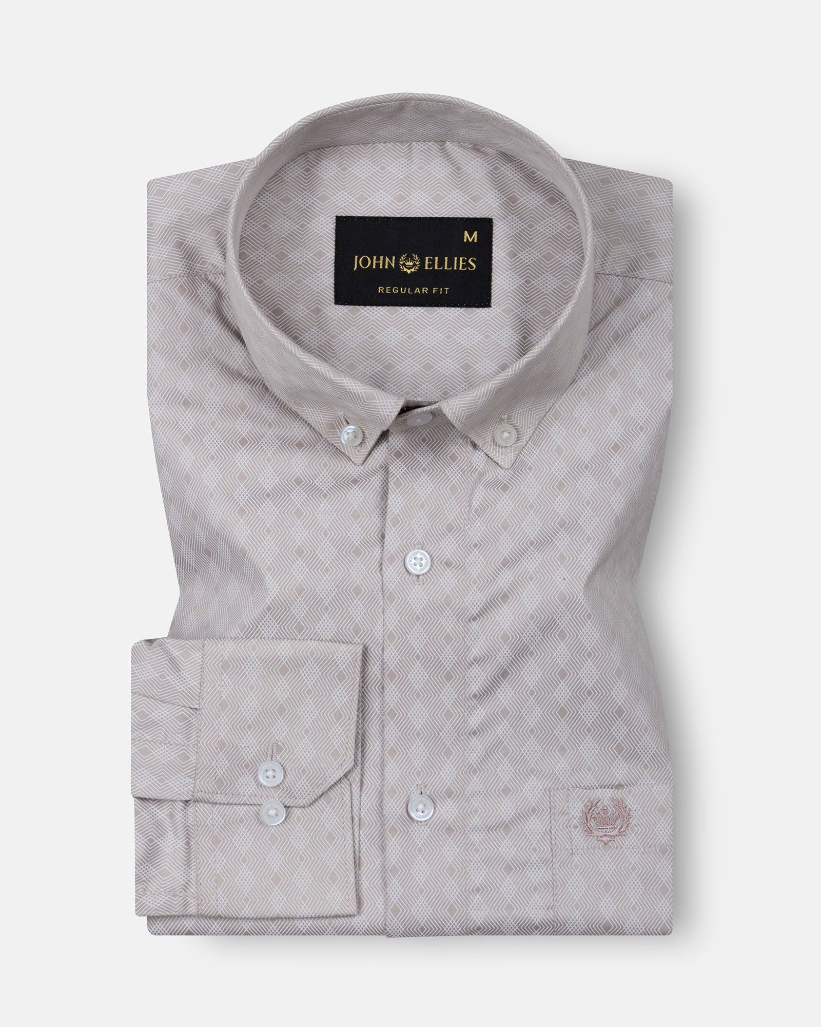 Oryxis Beige Printed Button Down Cotton Shirt - John Ellies