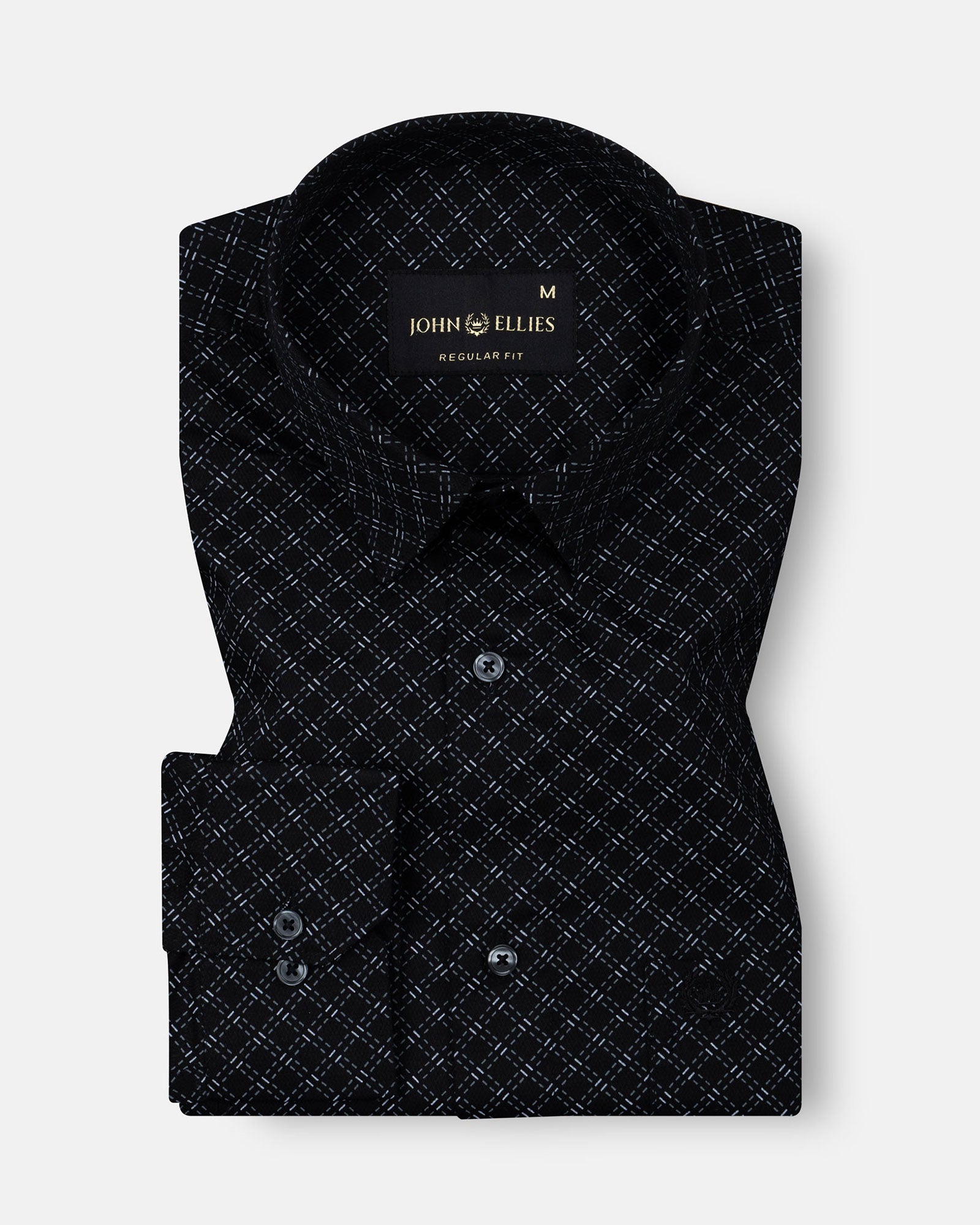 Oryxis Black Printed Check Cotton Shirt - John Ellies