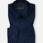 Oryxis Navy Blue Printed Check Cotton Shirt - John Ellies