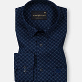Oryxis Navy Blue Printed Check Cotton Shirt - John Ellies