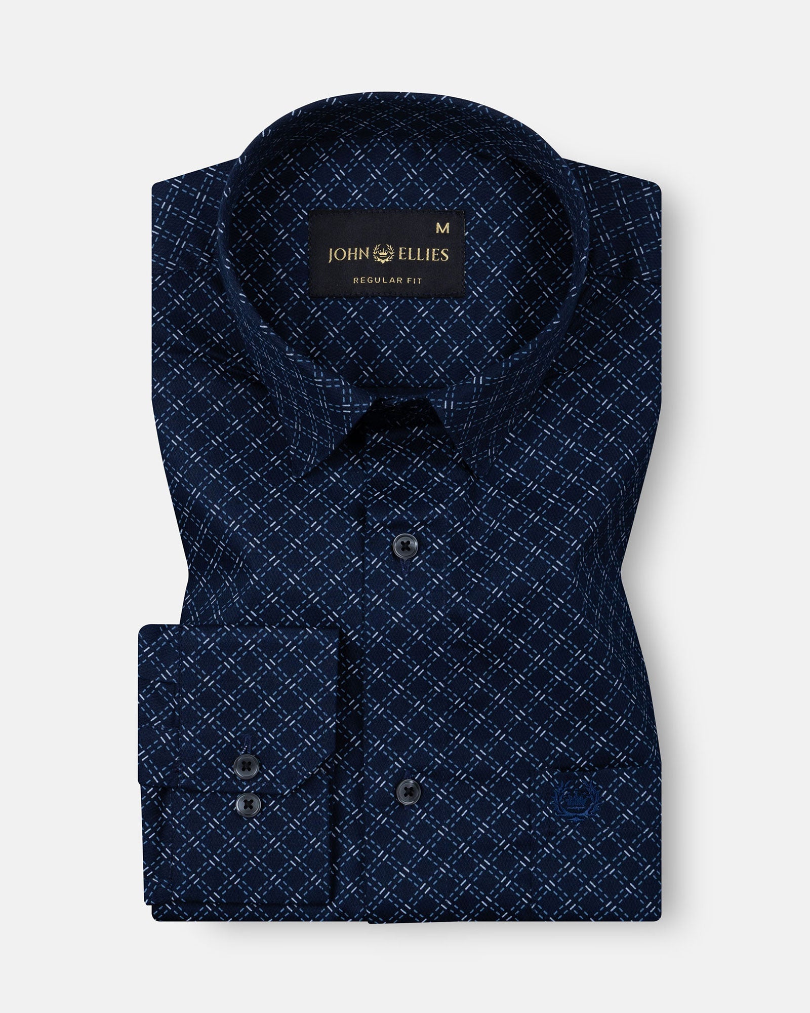 Oryxis Navy Blue Printed Check Cotton Shirt - John Ellies