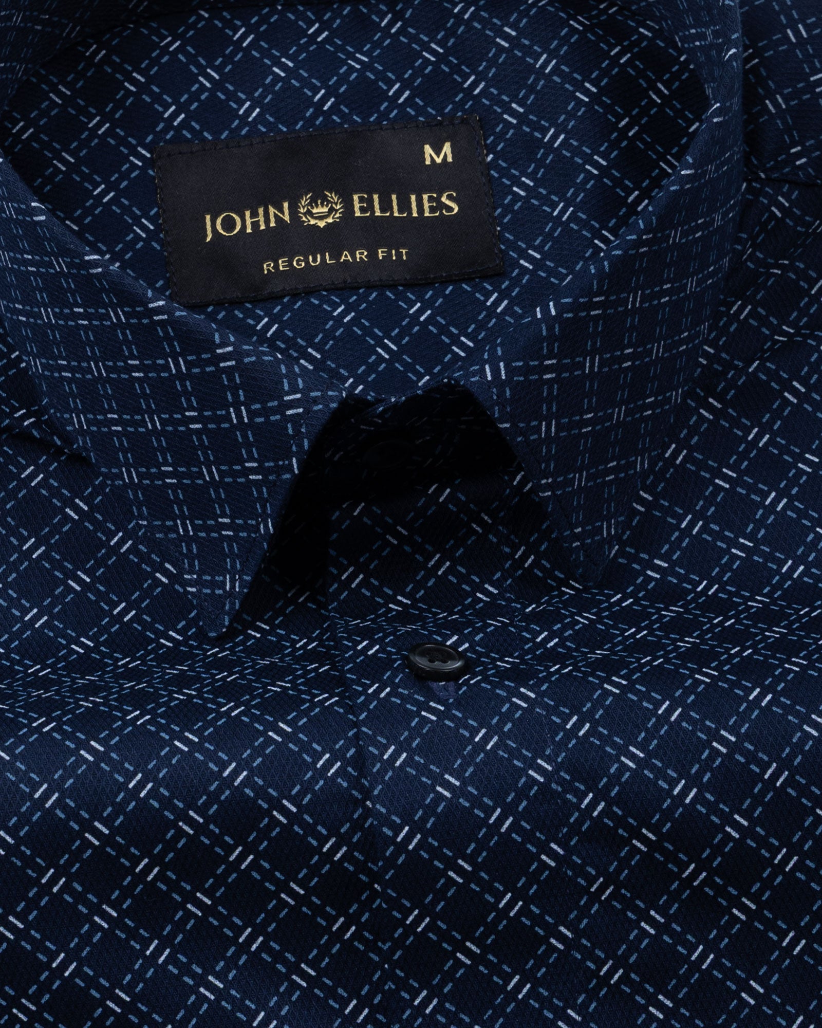 Oryxis Navy Blue Printed Check Cotton Shirt - John Ellies