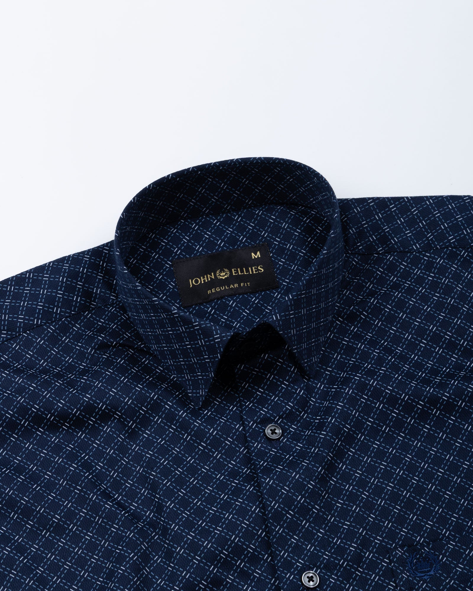 Oryxis Navy Blue Printed Check Cotton Shirt - John Ellies
