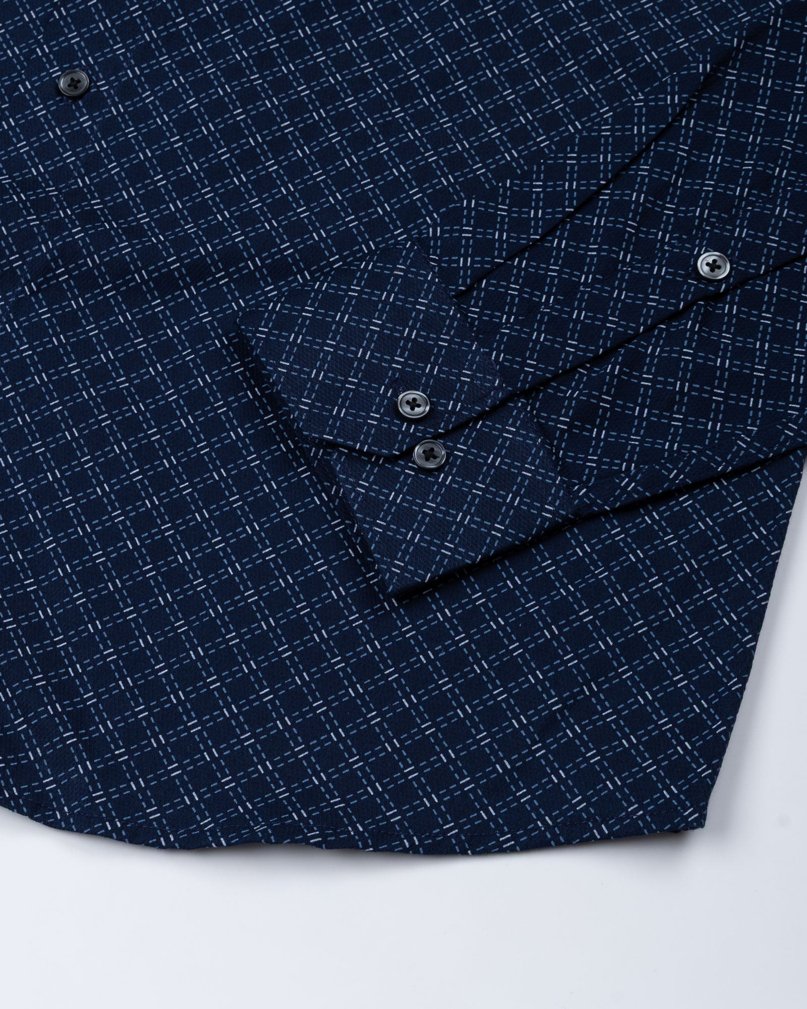 Oryxis Navy Blue Printed Check Cotton Shirt - John Ellies
