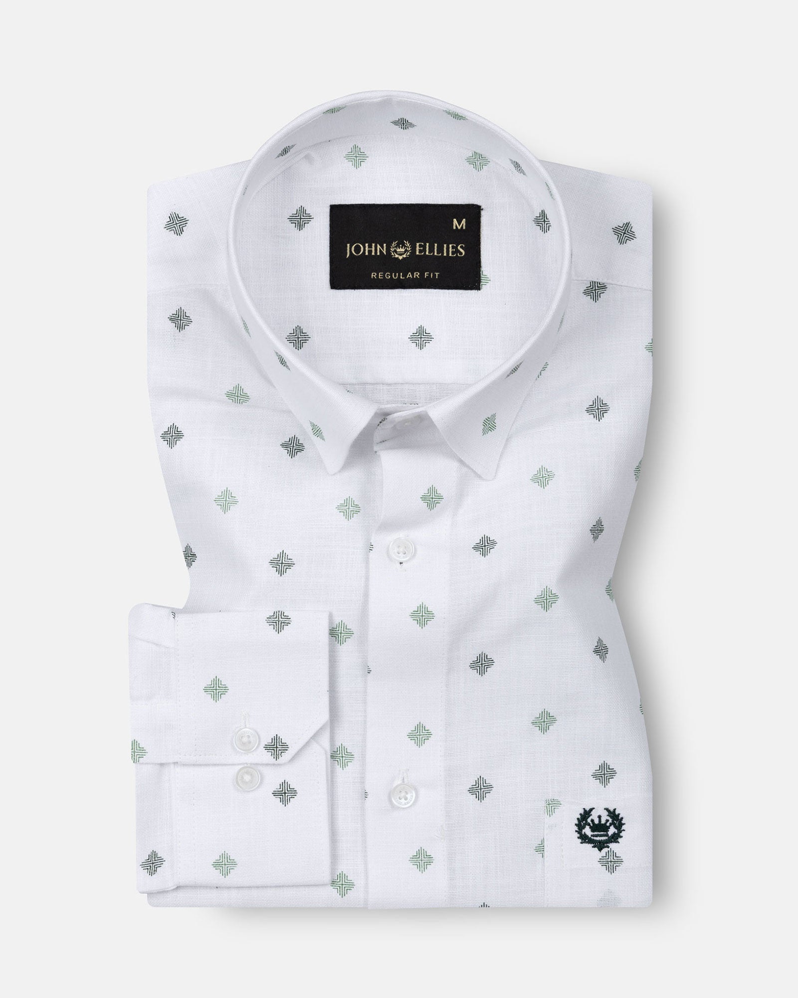 Velora Green Linen Blend Printed Shirt - John Ellies