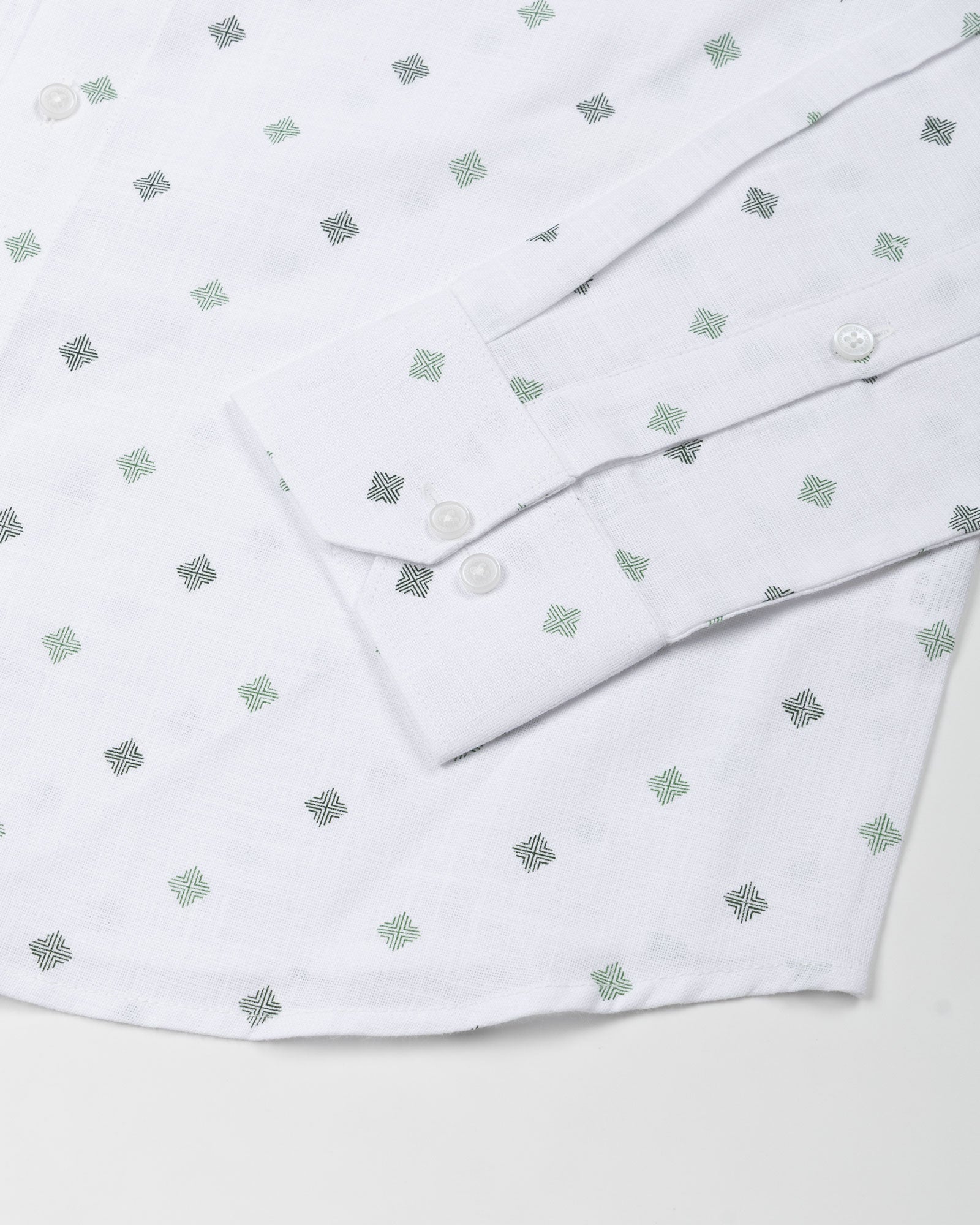 Velora Green Linen Blend Printed Shirt - John Ellies