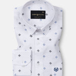 Velora Blue Linen Blend Printed Shirt - John Ellies
