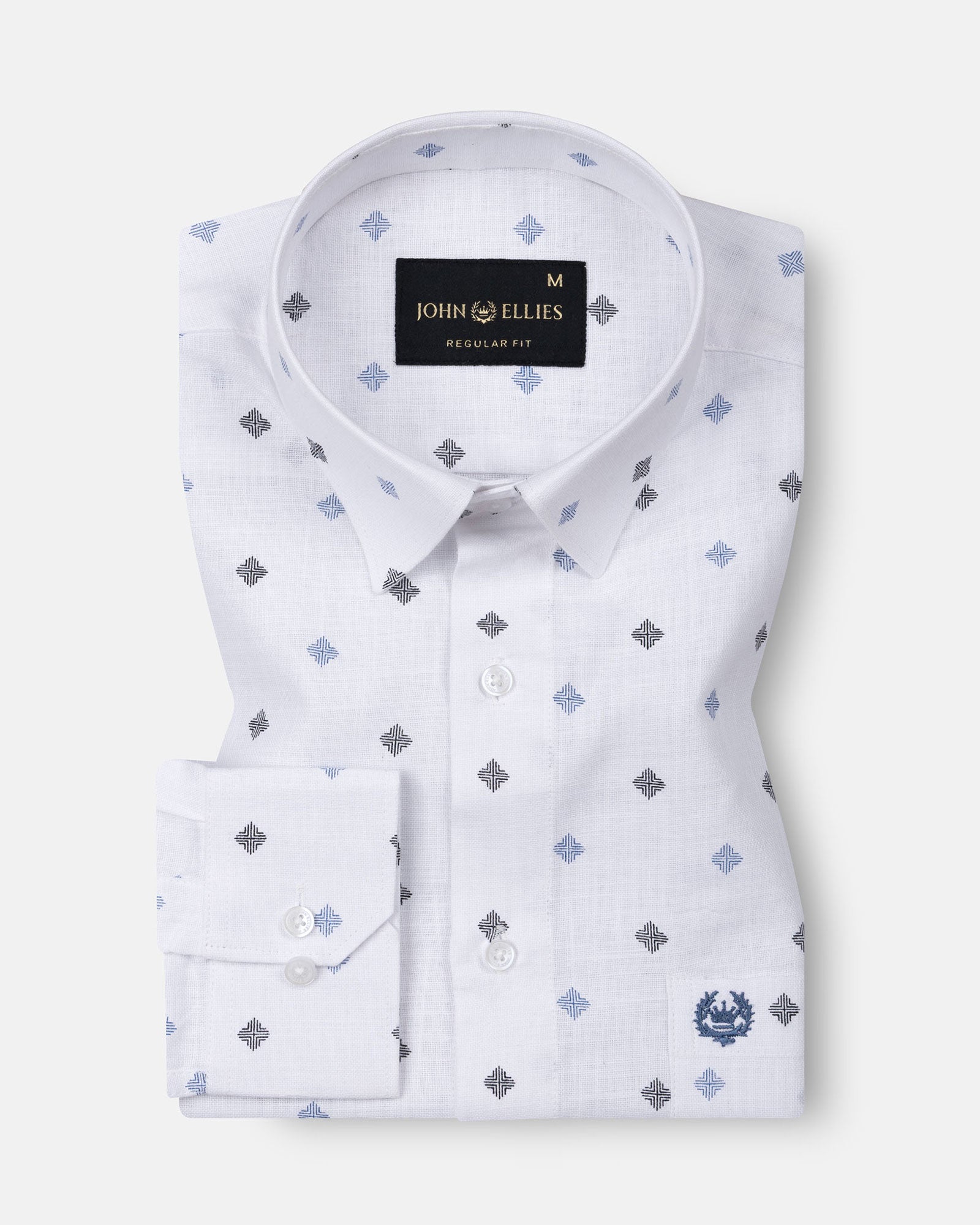 Velora Blue Linen Blend Printed Shirt - John Ellies