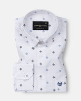 Velora Blue Linen Blend Printed Shirt
