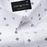 Velora Blue Linen Blend Printed Shirt - John Ellies