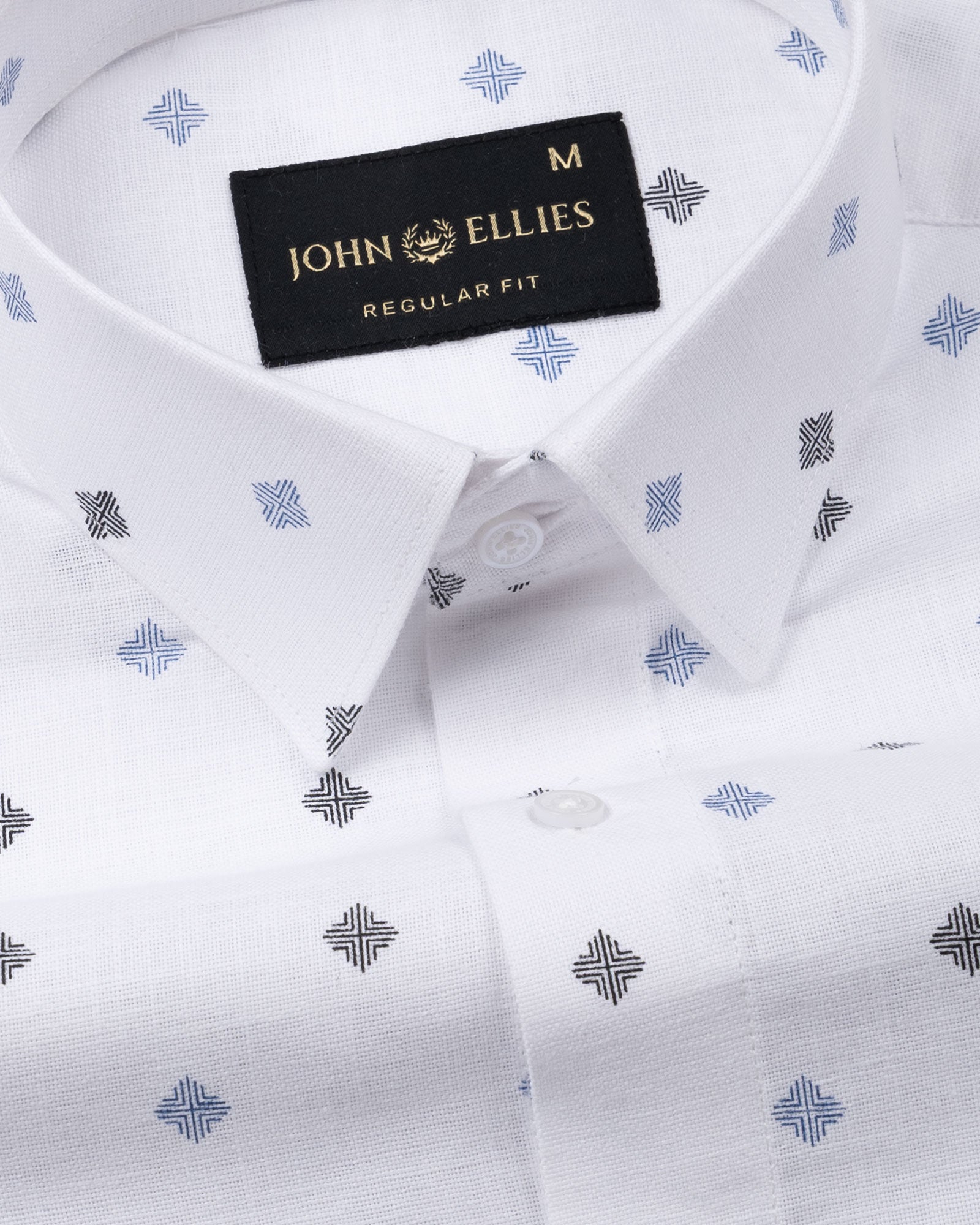 Velora Blue Linen Blend Printed Shirt - John Ellies
