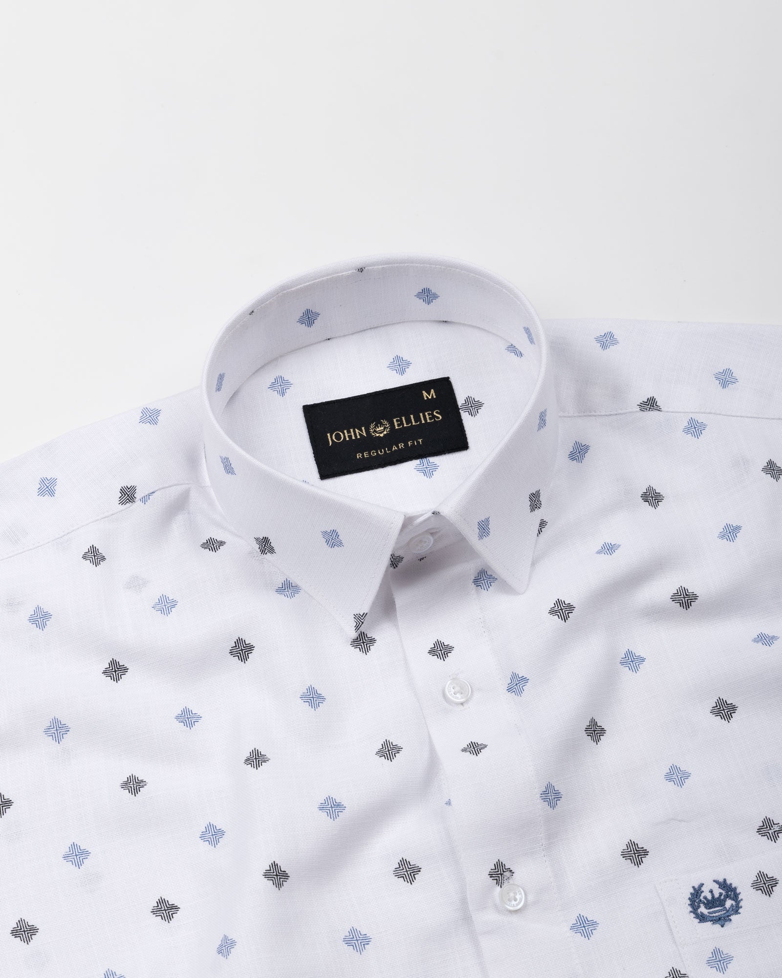 Velora Blue Linen Blend Printed Shirt - John Ellies