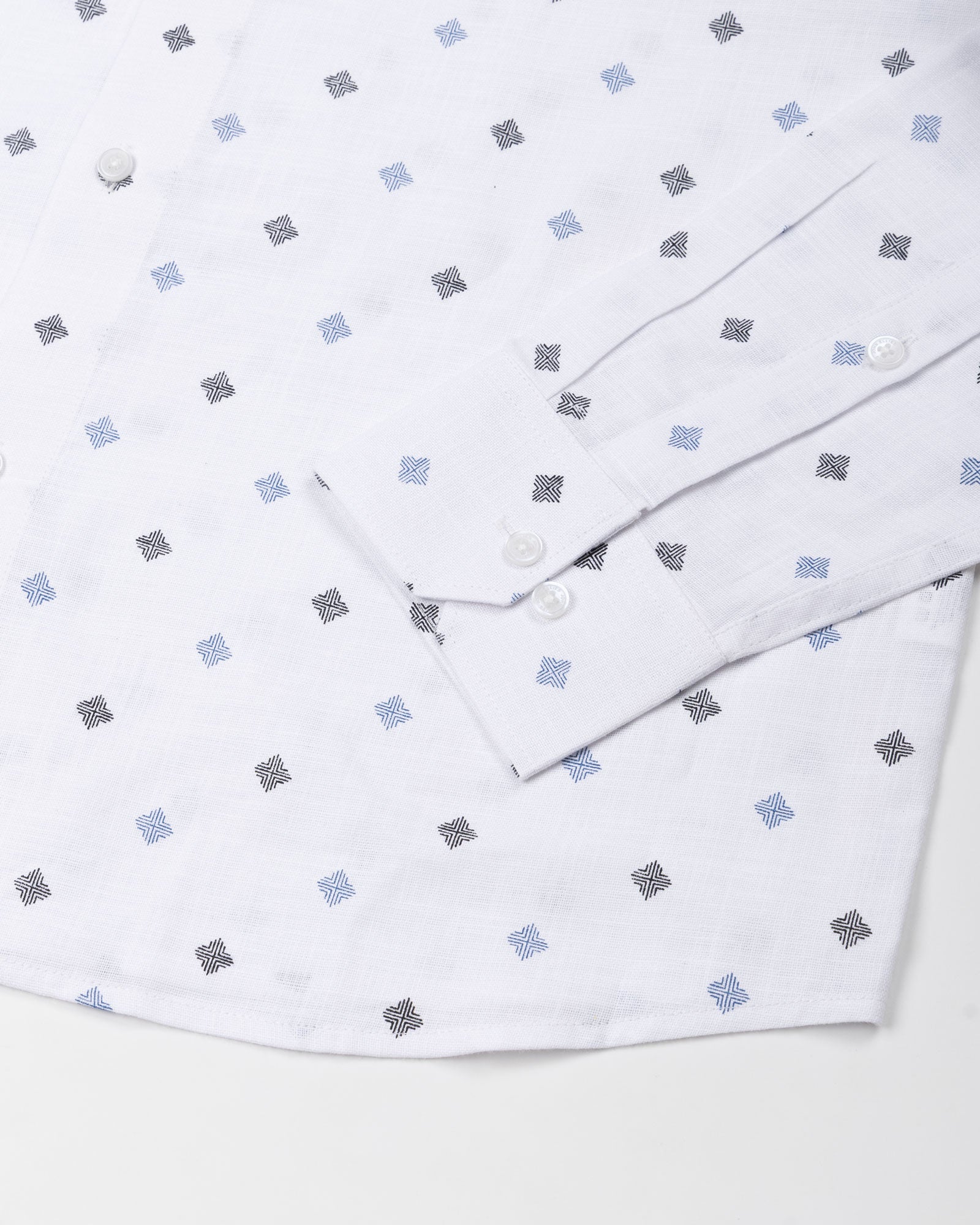 Velora Blue Linen Blend Printed Shirt - John Ellies