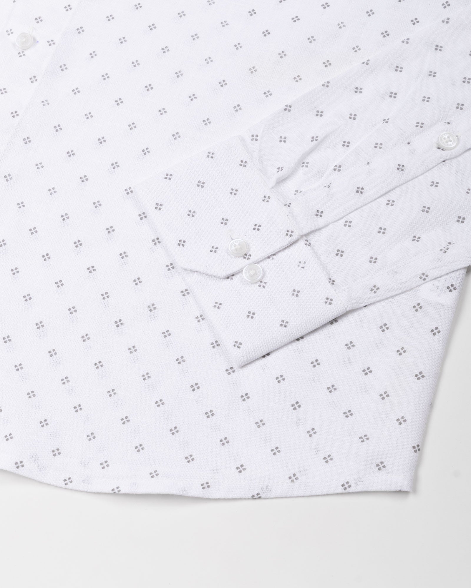 Zyro White Luxurious Linen Printed Shirt - John Ellies