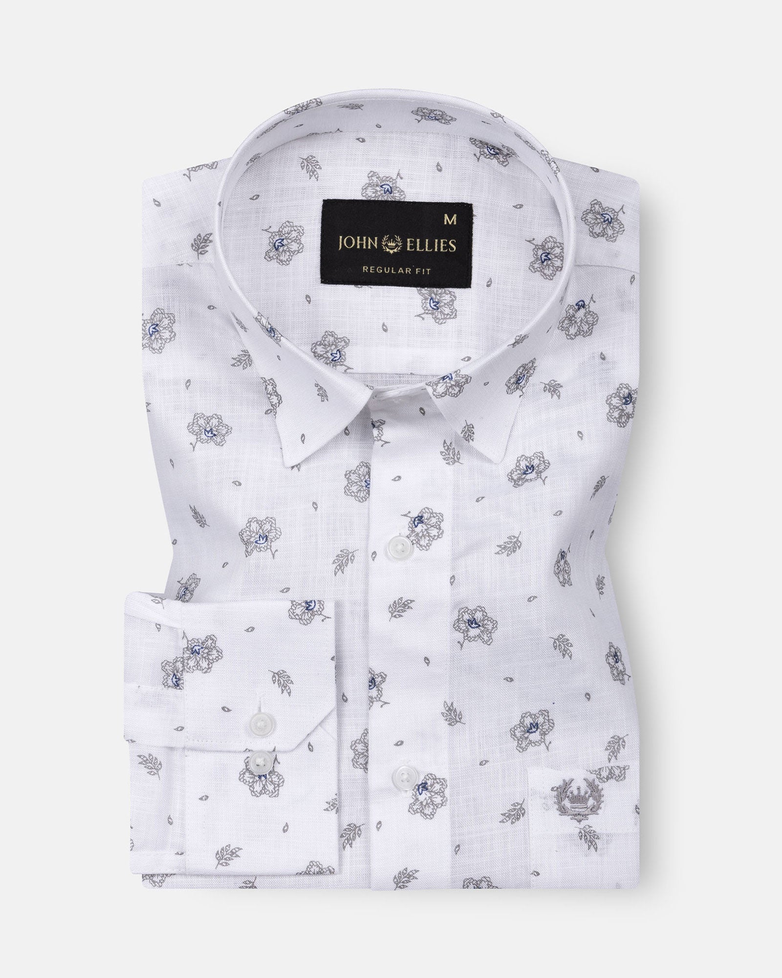 Zyro White Luxurious Linen Flower Printed Shirt - John Ellies