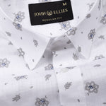 Zyro White Luxurious Linen Flower Printed Shirt - John Ellies