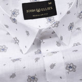 Zyro White Luxurious Linen Flower Printed Shirt - John Ellies