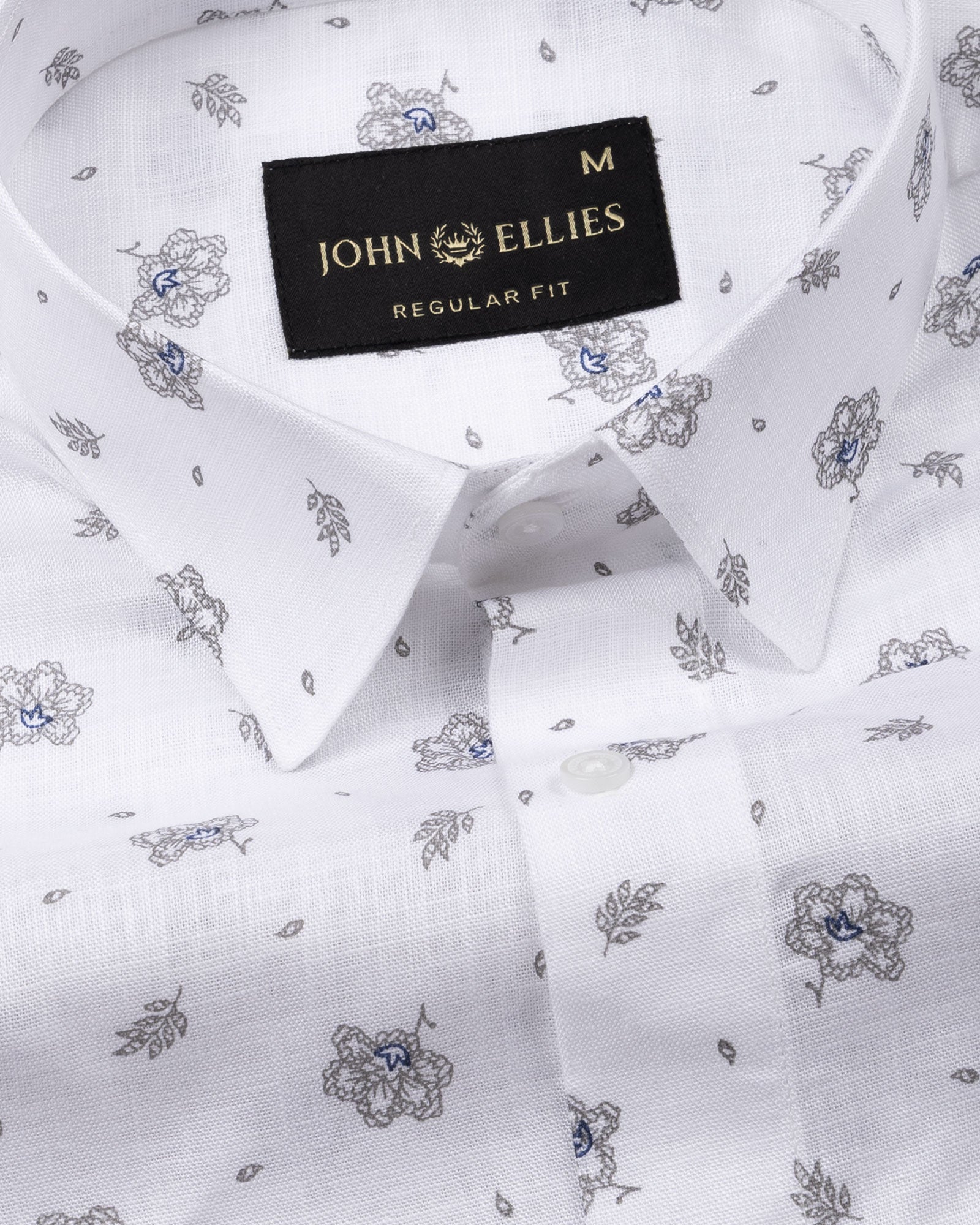 Zyro White Luxurious Linen Flower Printed Shirt - John Ellies
