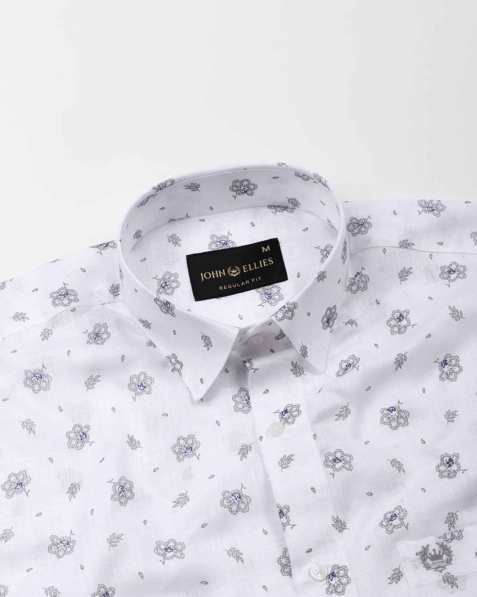 Zyro White Luxurious Linen Flower Printed Shirt - John Ellies