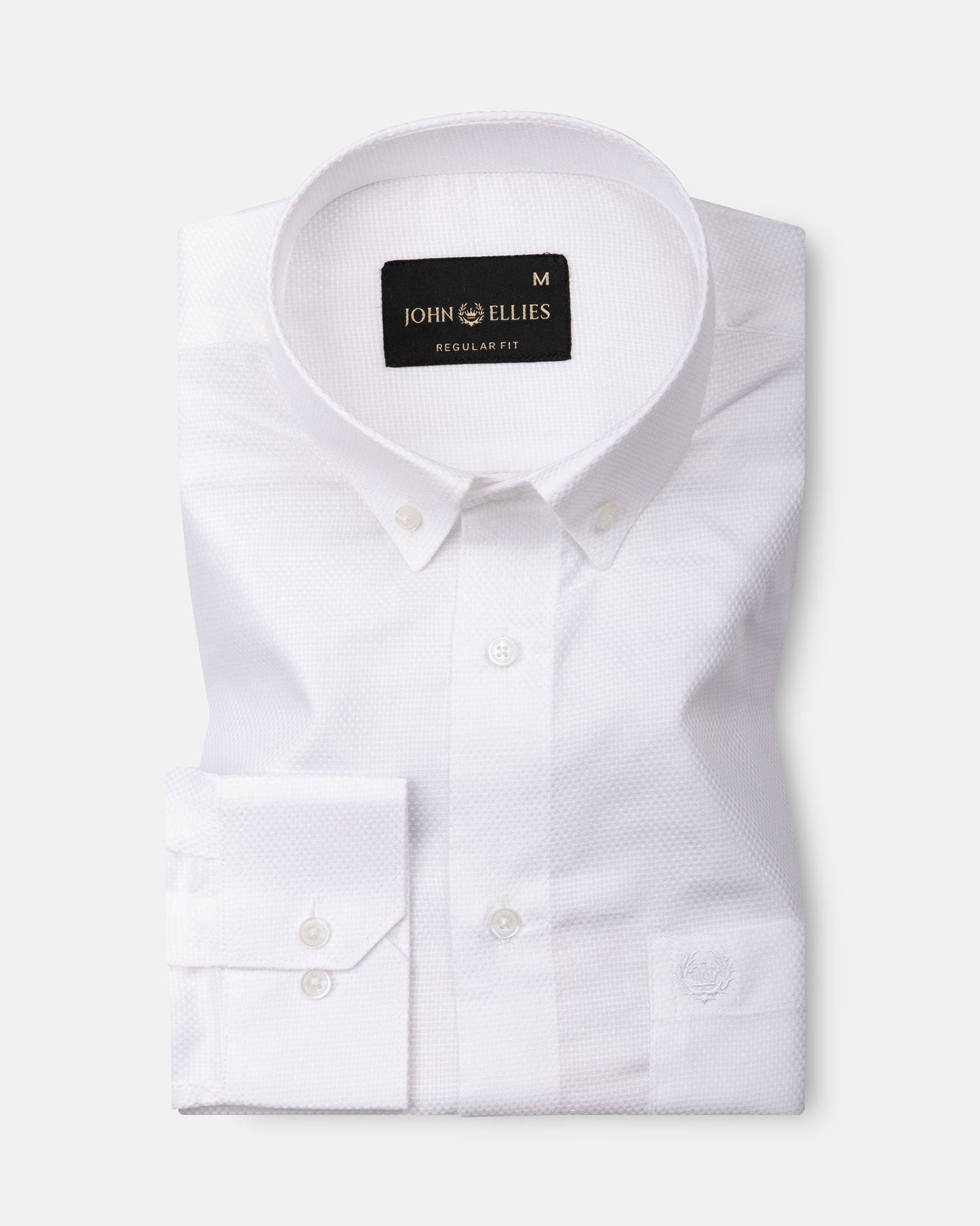 Stratos White Cotton Dobby Button Down Shirt - John Ellies