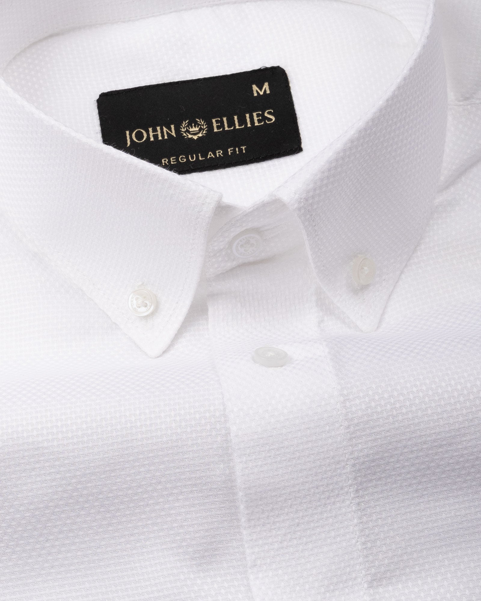 Stratos White Cotton Dobby Button Down Shirt - John Ellies