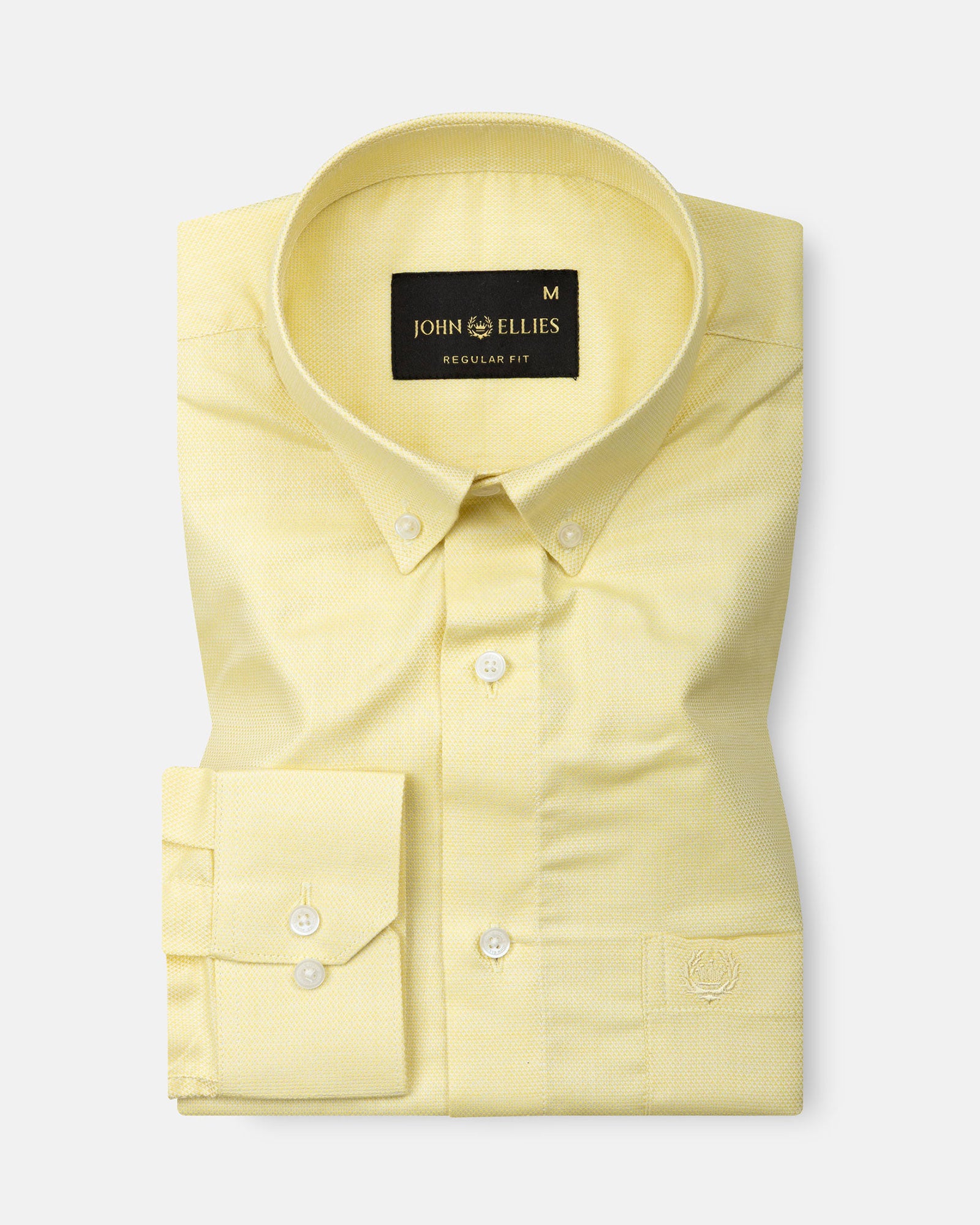 Stratos Yellow Cotton Dobby Button Down Shirt - John Ellies