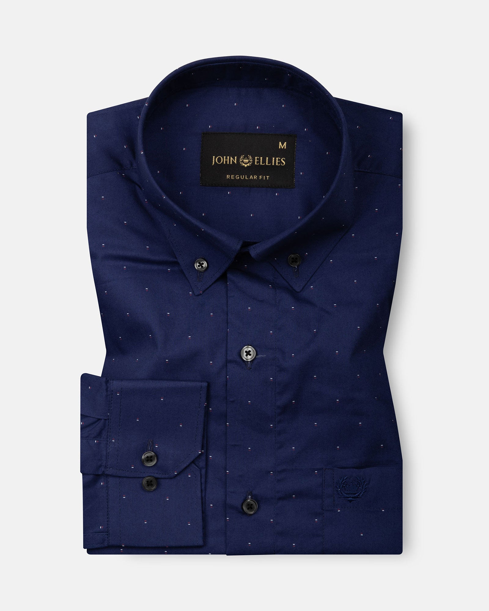 Stratos Navy Blue Cotton Printed Button Down Shirt - John Ellies