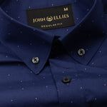 Stratos Navy Blue Cotton Printed Button Down Shirt - John Ellies