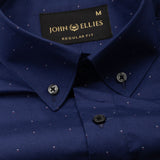 Stratos Navy Blue Cotton Printed Button Down Shirt - John Ellies