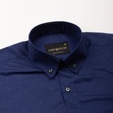 Stratos Navy Blue Cotton Printed Button Down Shirt - John Ellies