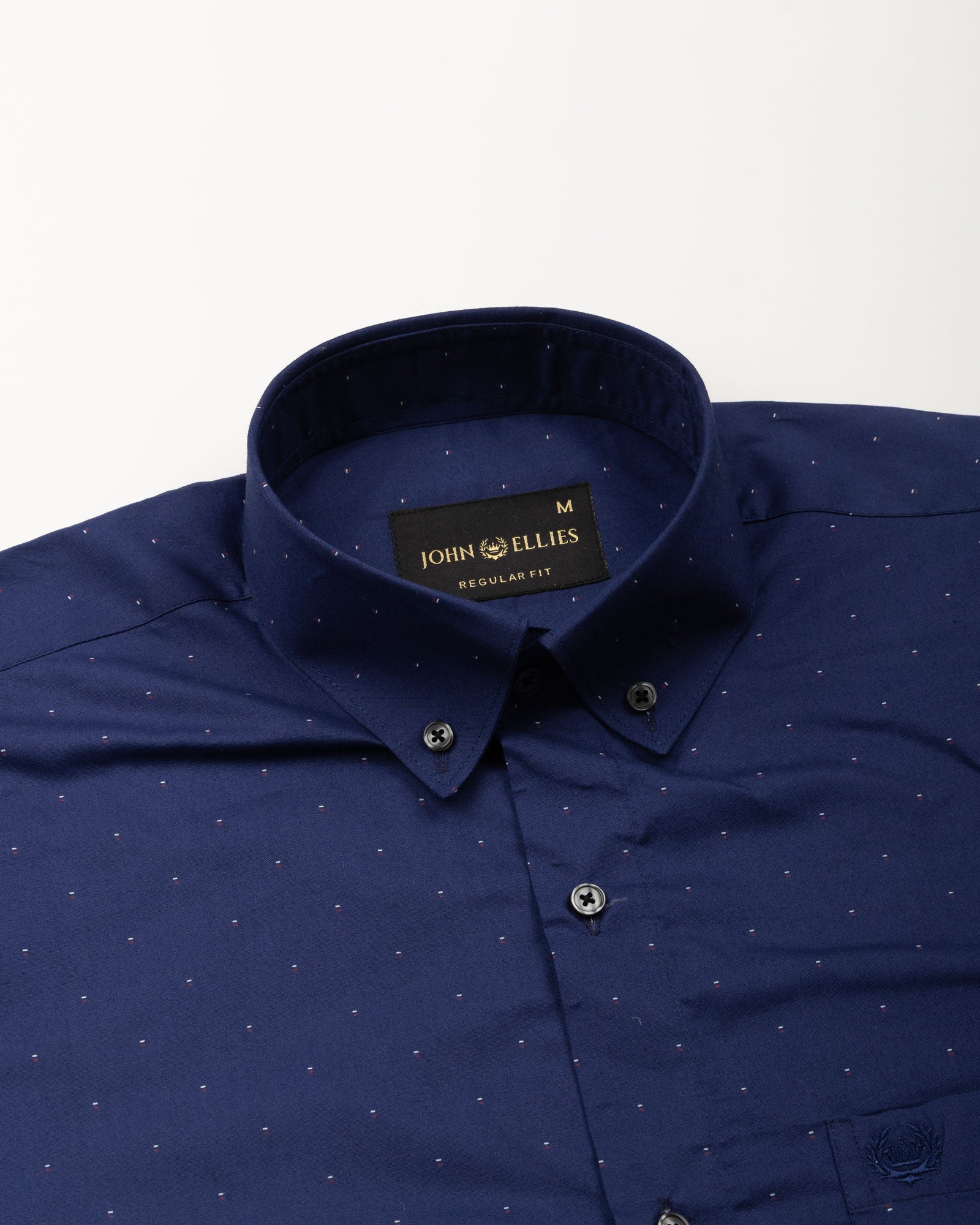 Stratos Navy Blue Cotton Printed Button Down Shirt - John Ellies