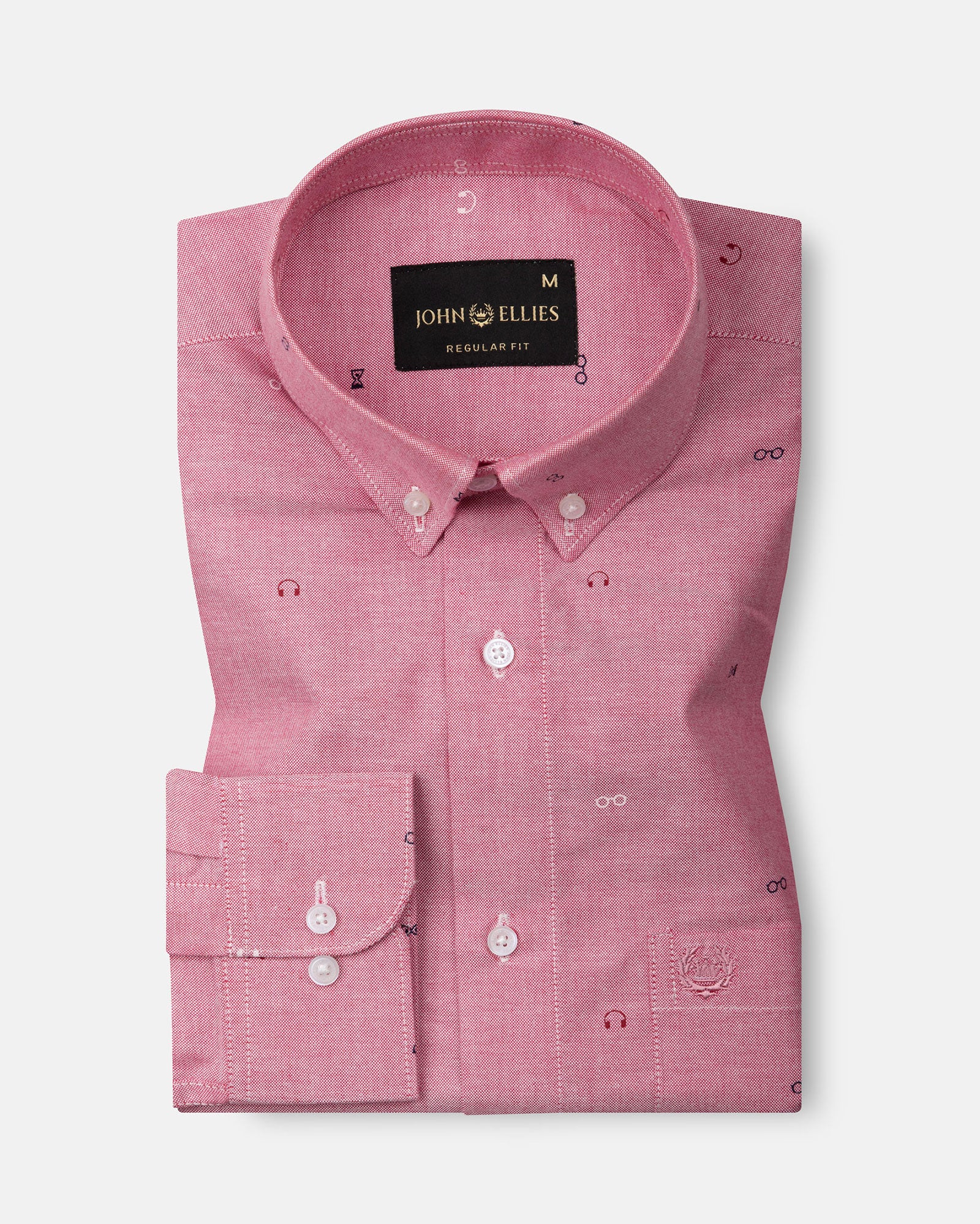 Stratos Pink Oxford Cotton Printed Button Down Shirt - John Ellies