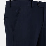Beans Navy Blue Stripe Formal Cotton Pant